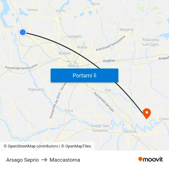 Arsago Seprio to Maccastorna map