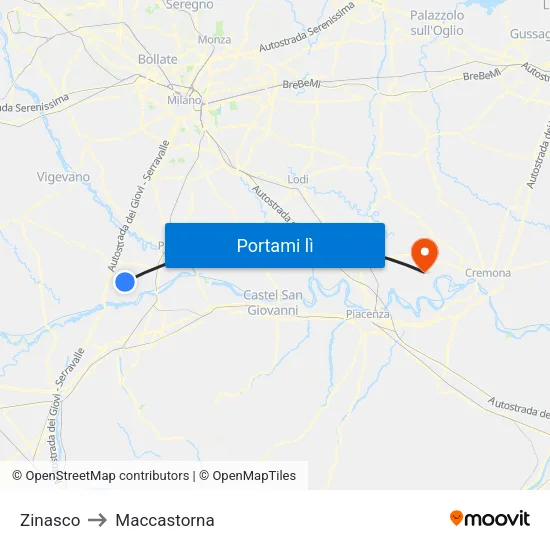 Zinasco to Maccastorna map