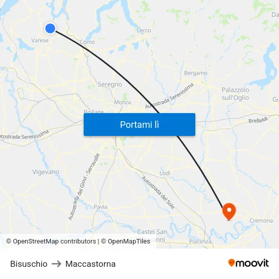 Bisuschio to Maccastorna map