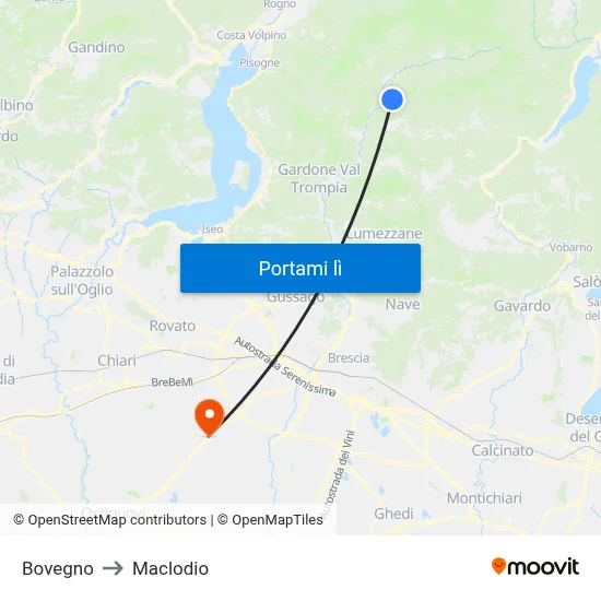 Bovegno to Maclodio map