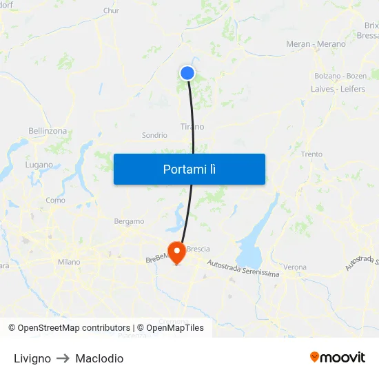 Livigno to Maclodio map