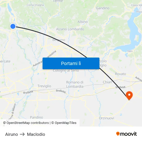 Airuno to Maclodio map