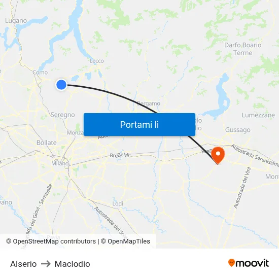 Alserio to Maclodio map