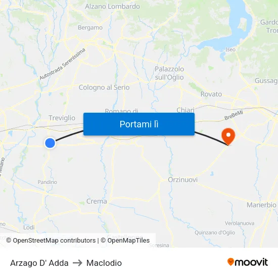 Arzago D' Adda to Maclodio map