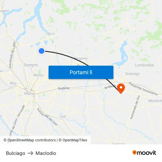 Bulciago to Maclodio map