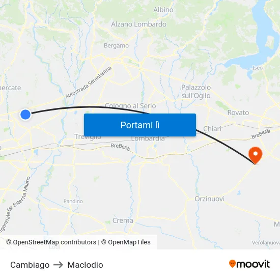 Cambiago to Maclodio map