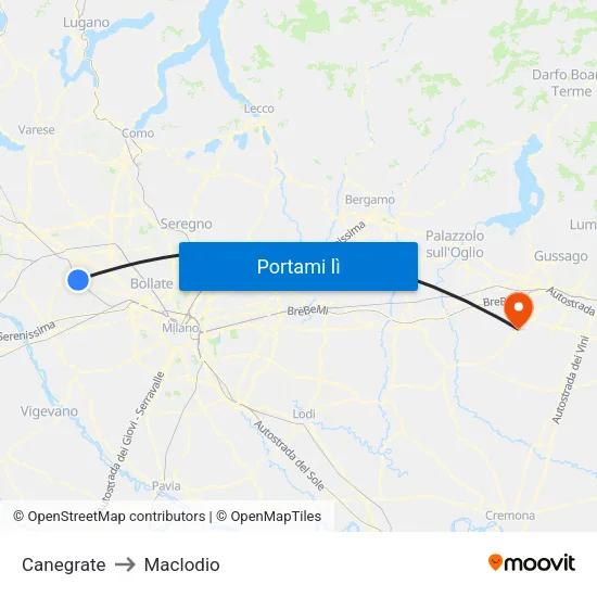 Canegrate to Maclodio map