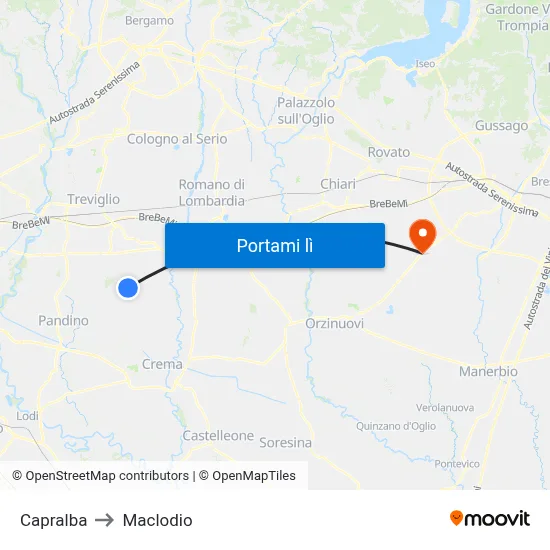 Capralba to Maclodio map