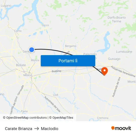 Carate Brianza to Maclodio map