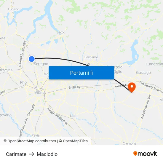 Carimate to Maclodio map