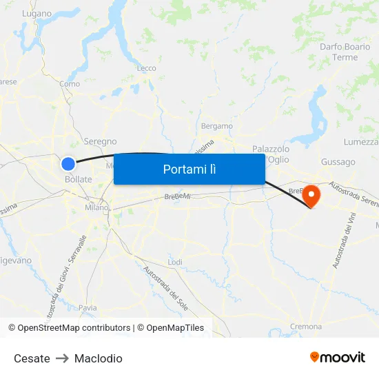 Cesate to Maclodio map