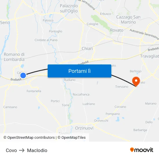 Covo to Maclodio map