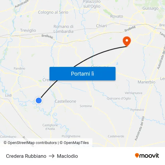 Credera Rubbiano to Maclodio map