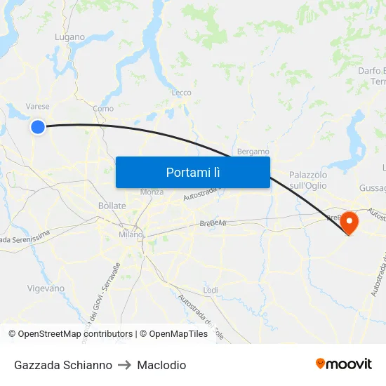 Gazzada Schianno to Maclodio map