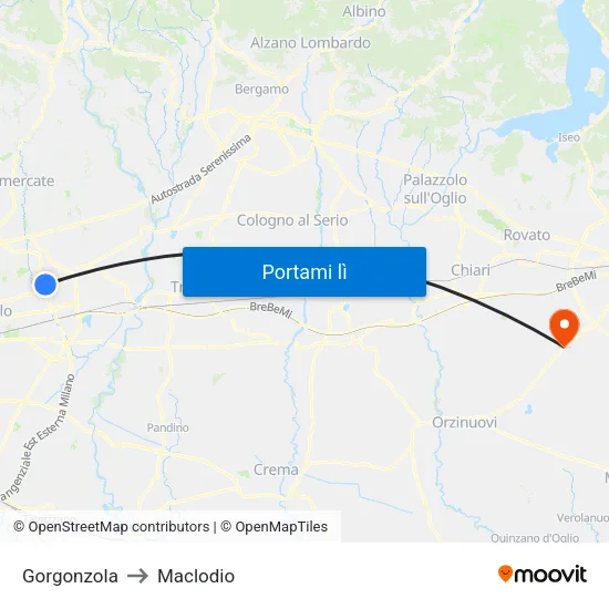 Gorgonzola to Maclodio map