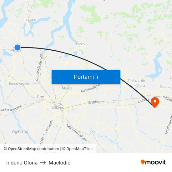 Induno Olona to Maclodio map