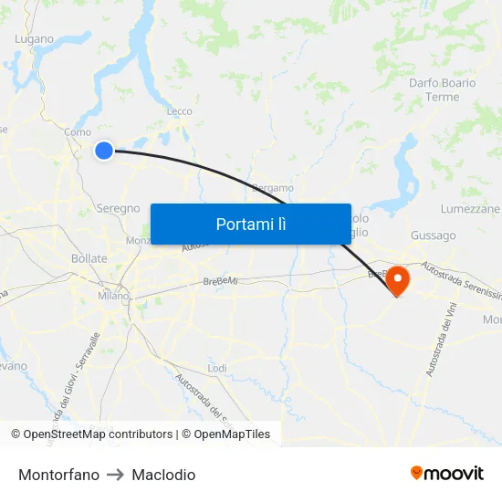 Montorfano to Maclodio map