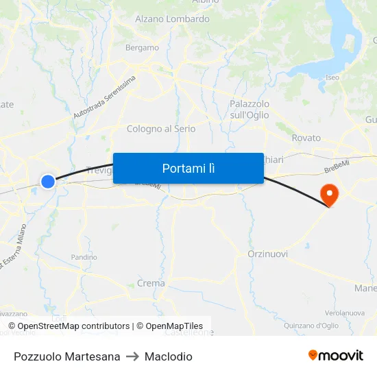 Pozzuolo Martesana to Maclodio map