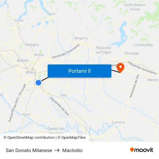 San Donato Milanese to Maclodio map