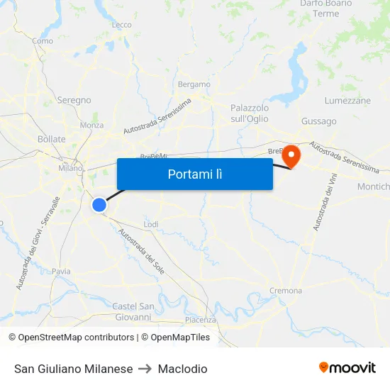 San Giuliano Milanese to Maclodio map