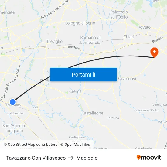 Tavazzano Con Villavesco to Maclodio map
