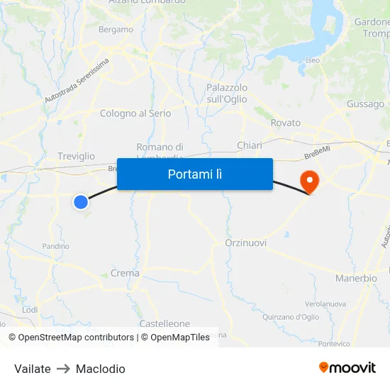 Vailate to Maclodio map