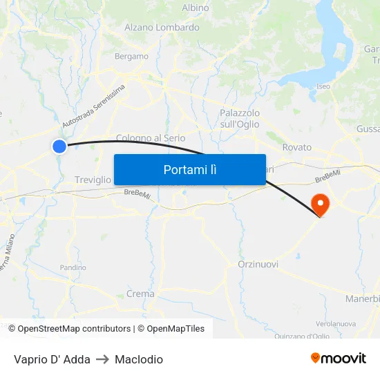 Vaprio D' Adda to Maclodio map