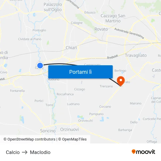 Calcio to Maclodio map