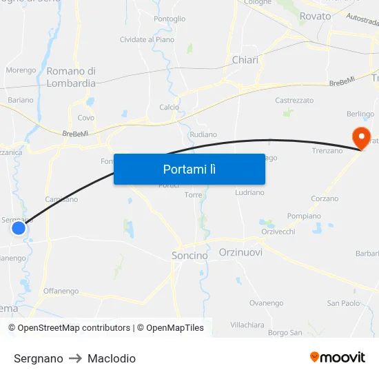 Sergnano to Maclodio map