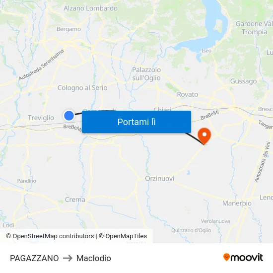 PAGAZZANO to Maclodio map