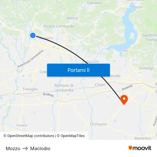 Mozzo to Maclodio map