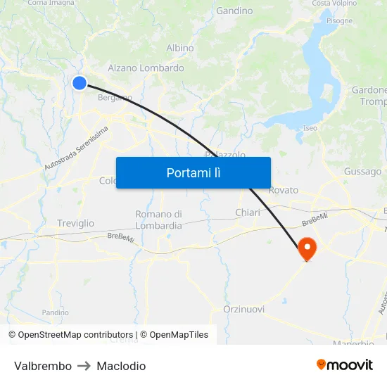 Valbrembo to Maclodio map