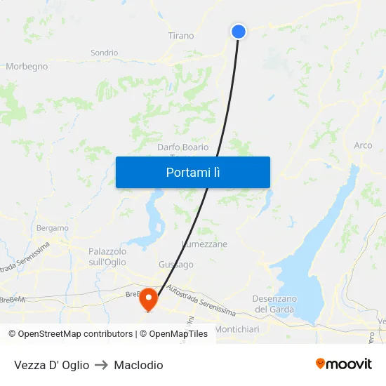 Vezza D' Oglio to Maclodio map
