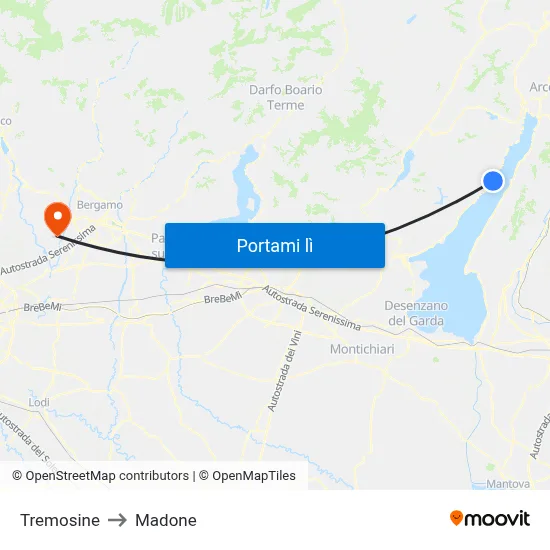 Tremosine to Madone map