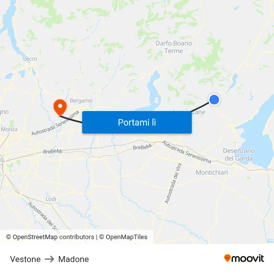Vestone to Madone map