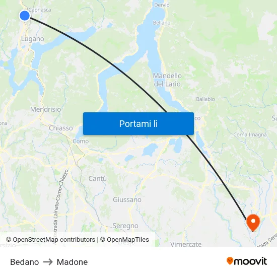 Bedano to Madone map