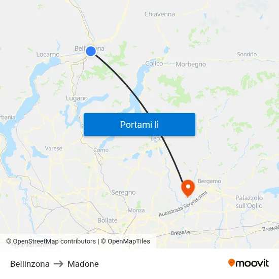 Bellinzona to Madone map