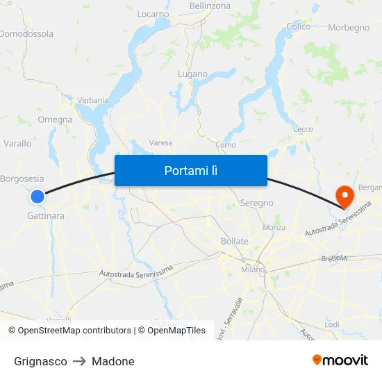 Grignasco to Madone map