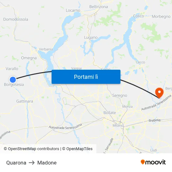 Quarona to Madone map