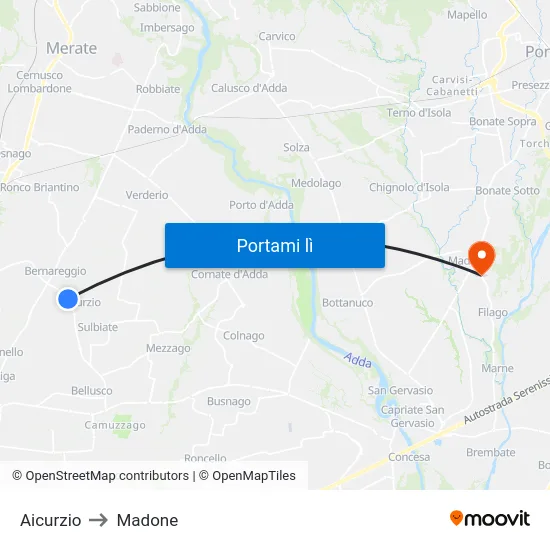 Aicurzio to Madone map