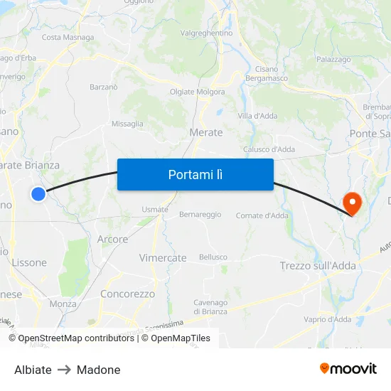 Albiate to Madone map