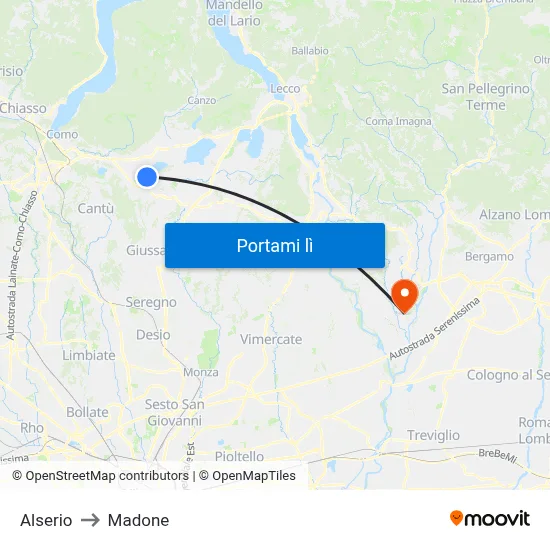 Alserio to Madone map