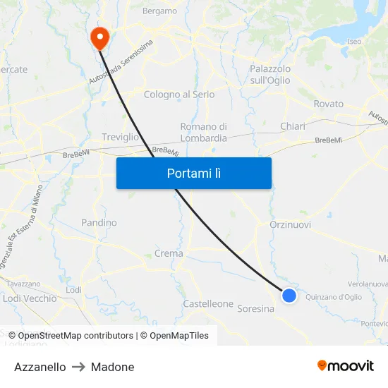 Azzanello to Madone map