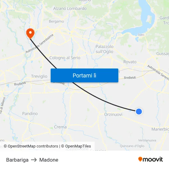 Barbariga to Madone map