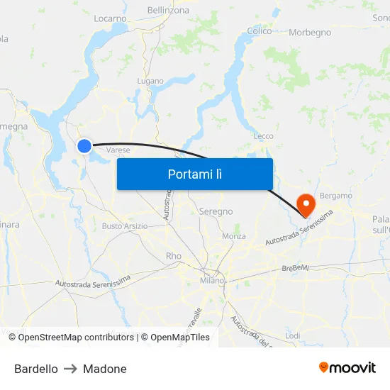 Bardello to Madone map