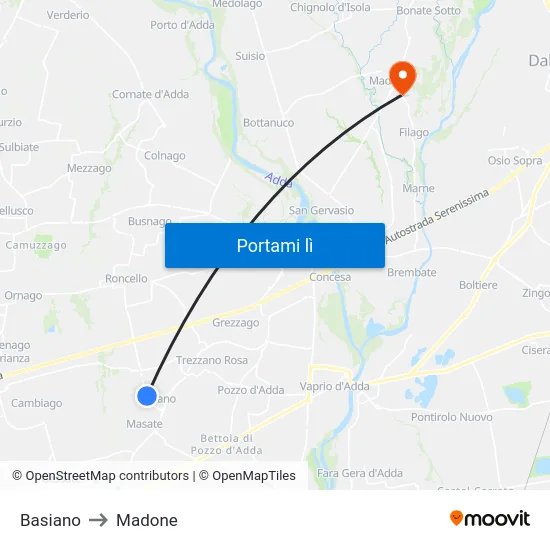 Basiano to Madone map