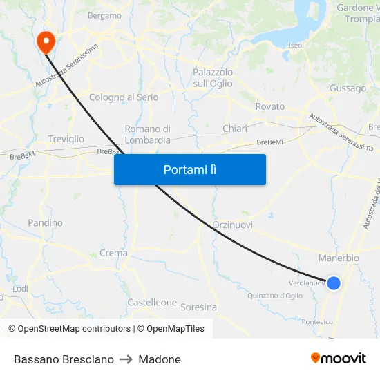 Bassano Bresciano to Madone map