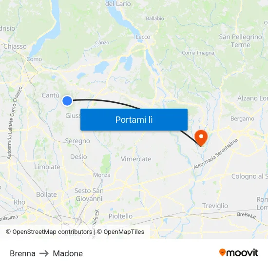 Brenna to Madone map