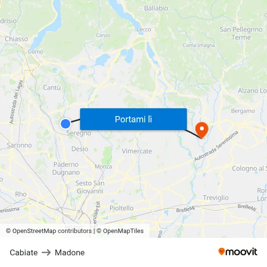 Cabiate to Madone map