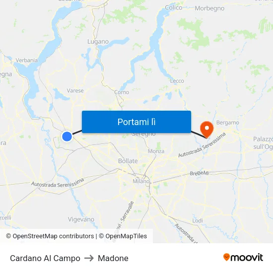 Cardano Al Campo to Madone map